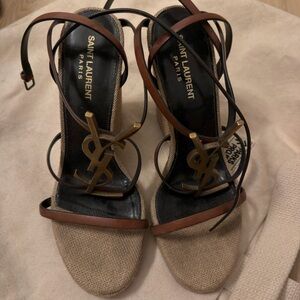 Saint Laurent Women's Cassandra 105 YSL Wedge Sandals Size 39